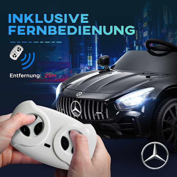 Barnelbil 12 V barnbil med 2,4G fjärrkontroll, USB, MP3, musik, elfordon med lampor, mjukstart, backfunktion, 3-5 km/h, för barn 3-6 år, svart