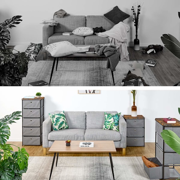 Kommode i trædesign med stofskuffer