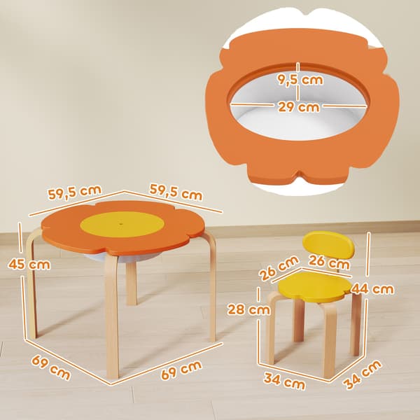 Børnebord og stolesæt, 5 dele, blomsterformet, træ