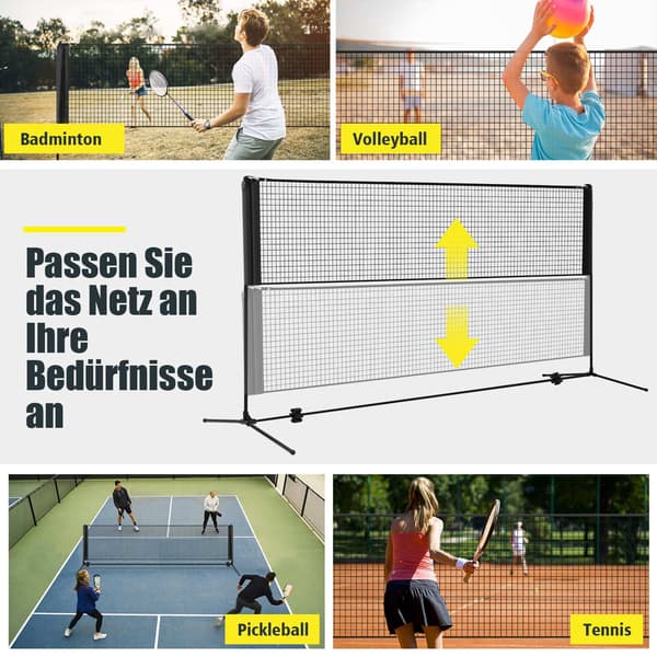 Justerbart udendørs badmintonnet med stativ, sort