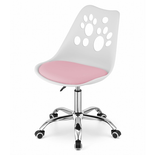 PRINT Stol Hvid og Pink imiteret læder drejelig med krom base