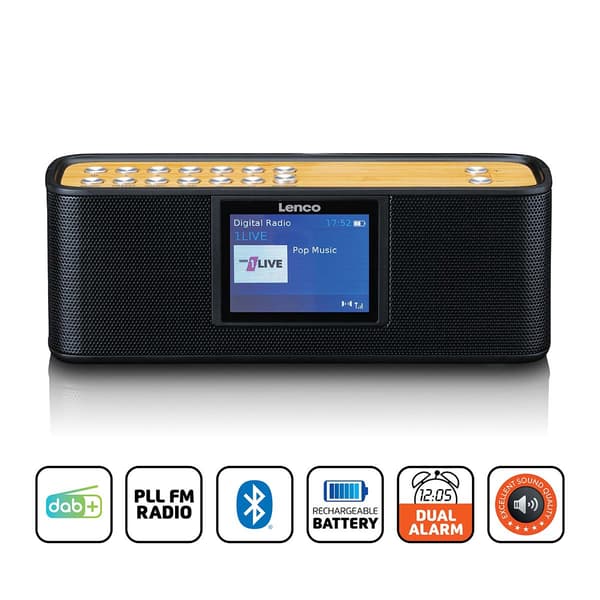 Bærbar DAB+ radio med Bluetooth, 2,4" skærm, sort
