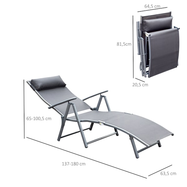 Garden Lounger Liggestol Solseng Foldbar Justerbar Med Pude Havegrå Metal + Stof Grå 137 X 63,5 X 100,5 Cm