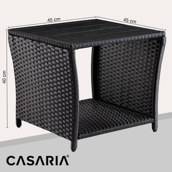 Polyrattan havesidebord, sort, 45x45x40cm, WPC bordplade