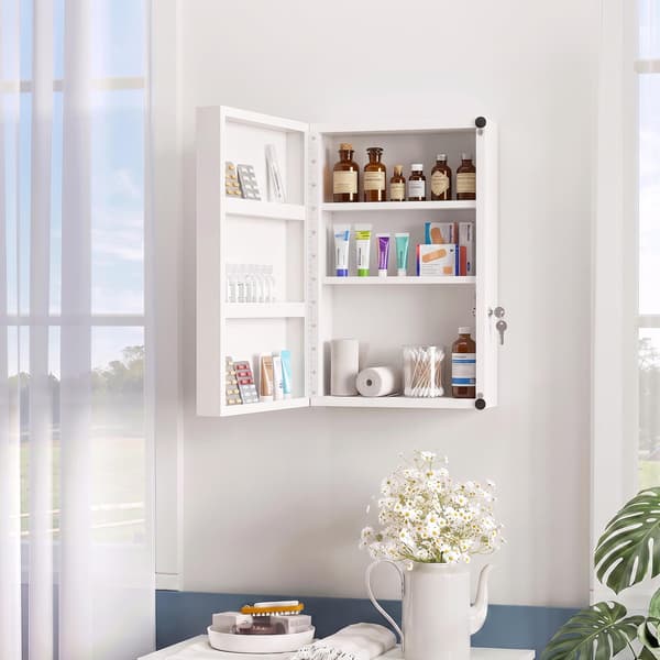 Låsbart medicinskåp, 6 hyllor, stål, väggmonterat