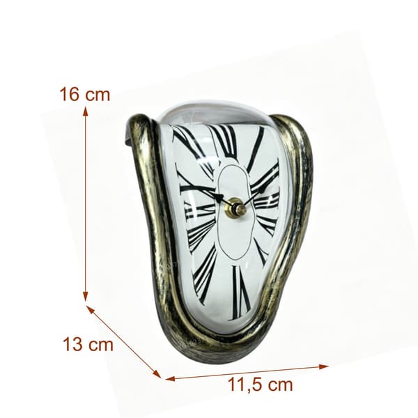Surrealistisk bronsbordsklocka – böjd design, 16 cm
