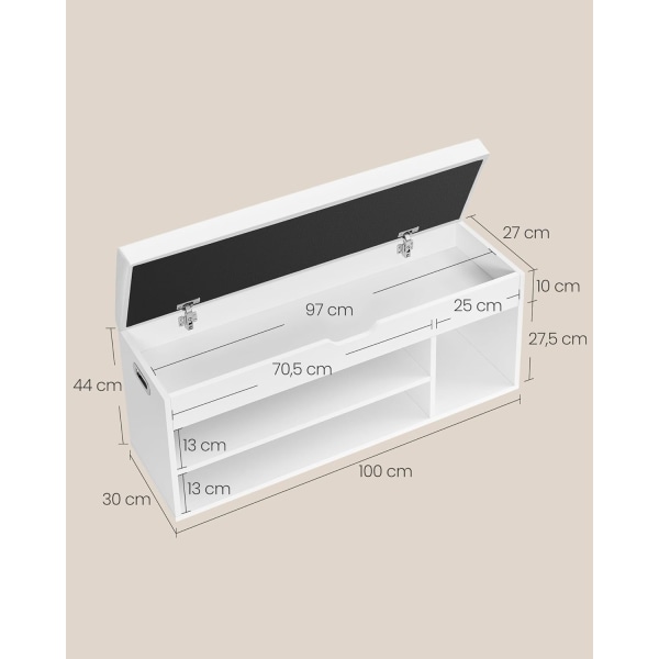 Mångsidig skobänk med förvaring, dyna och 8-skoställ
