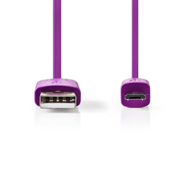 USB-kabel | USB 2.0 | USB-A Hane | USB Micro-B Hane | 2.5 W | 480 Mbps | Nickelplaterad | 1.00 m | Platt | PVC | Violett | Plastpåse