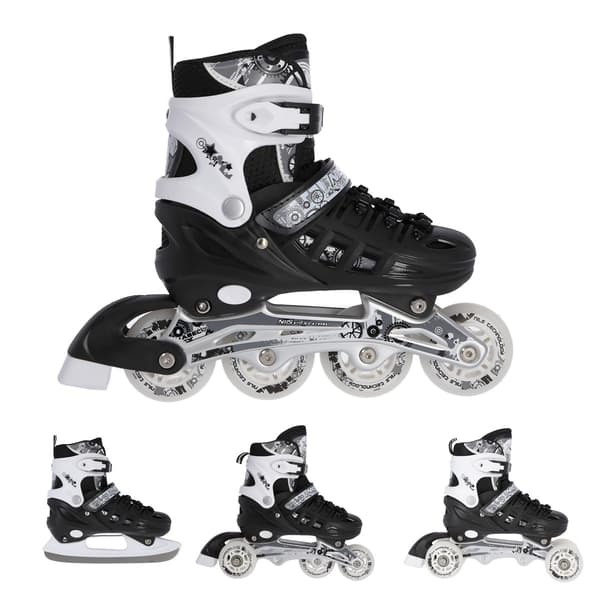 Inline- og skøjter, 4-i-1, sort, størrelse L (39-42)