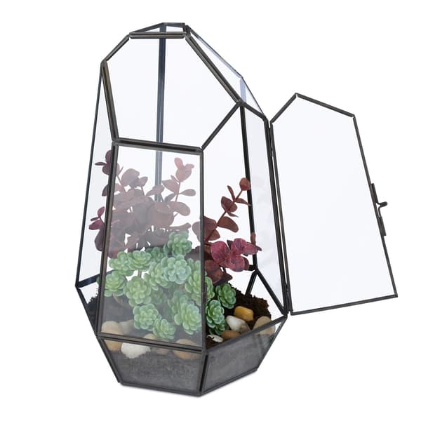 Geometriskt glasterrarium för suckulenter och luftväxter