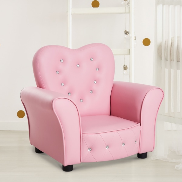 Barnsoffa Princess Hjärtformad Barnfåtölj I Rosa, Mysig Barnrumssoffa, L59Xb41,5Xh49Cm