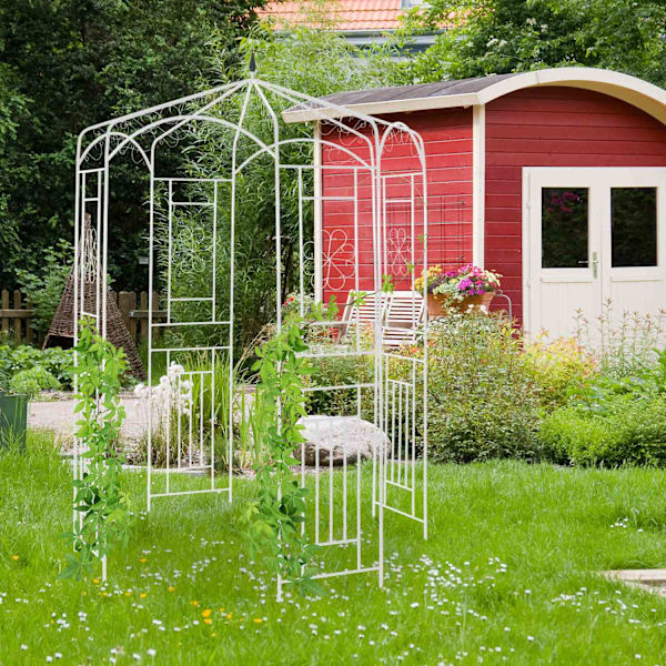 Vaaleanpunainen paviljonki metallia
