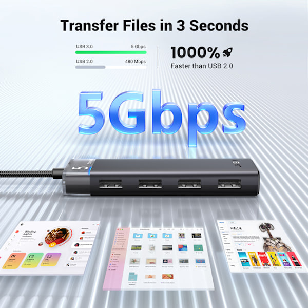 HUB-sovitinportin jakaja 4x USB-A 3.0 ja USB-A virtajohto musta