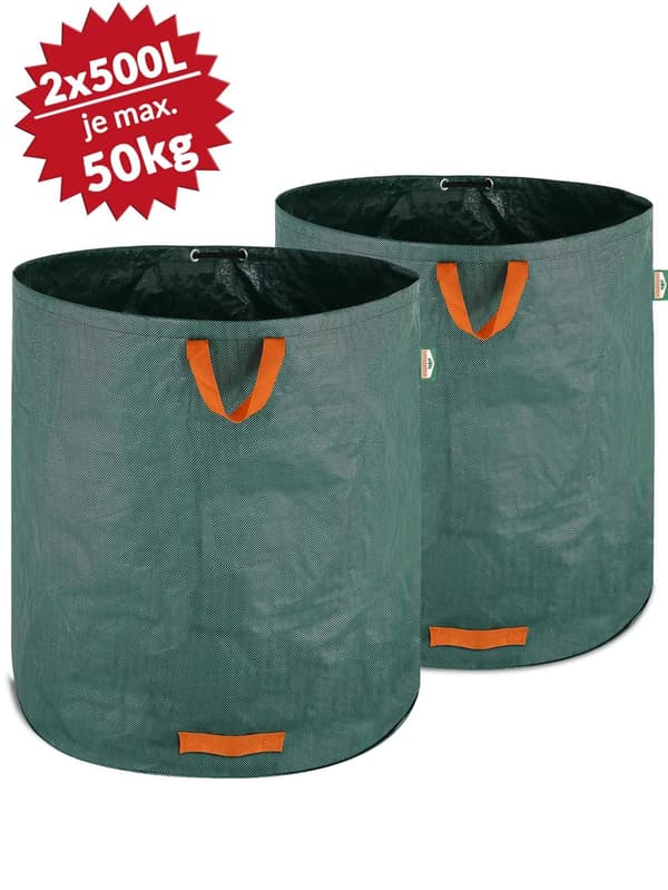 Trädgårdsavfallspåsar, 2-pack, 500 liters kapacitet, slitstarka handtag