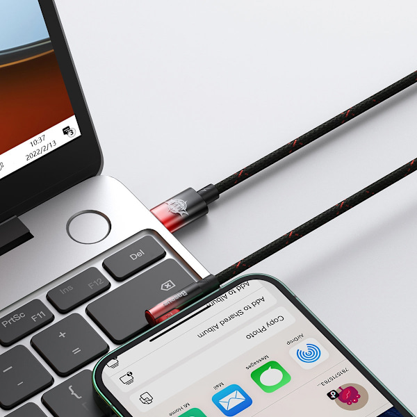 Vinklad Strömförsörjningskabel med USB-C-kontakt på sidan för Iphone Lightning 1m 20W röd