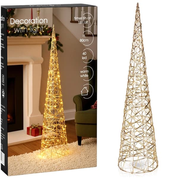 LED-julgran med kon, guld, 40 ljus, 80 cm