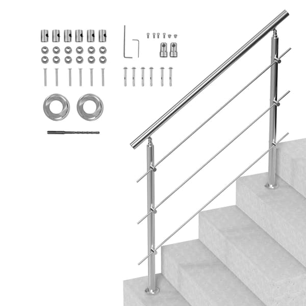 Ledstång för utomhustrappa, 122 cm rostfritt stål, kit