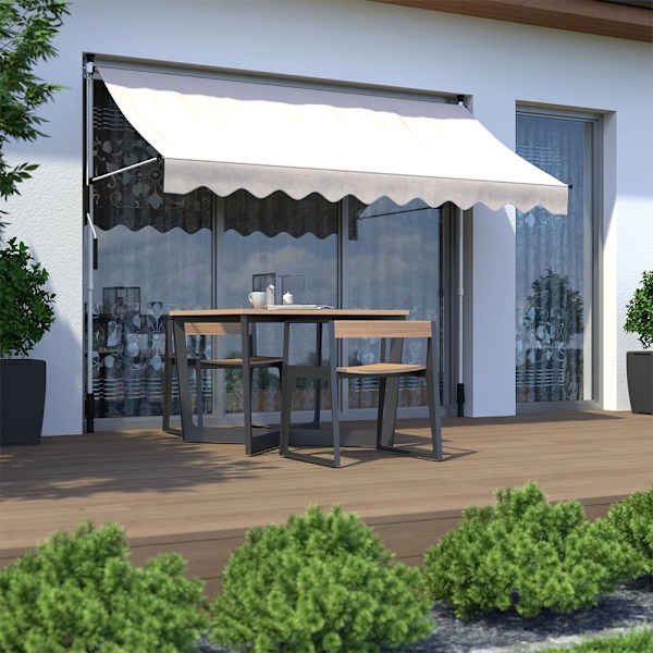 Parvekkeen aurinkovarjo 300x120 cm, korkeussäädettävä, vesitiivis käsikammalla Beige MultiGarden