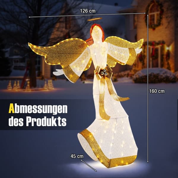 Oplyst 160 cm juleengel med glorie og LED-lys