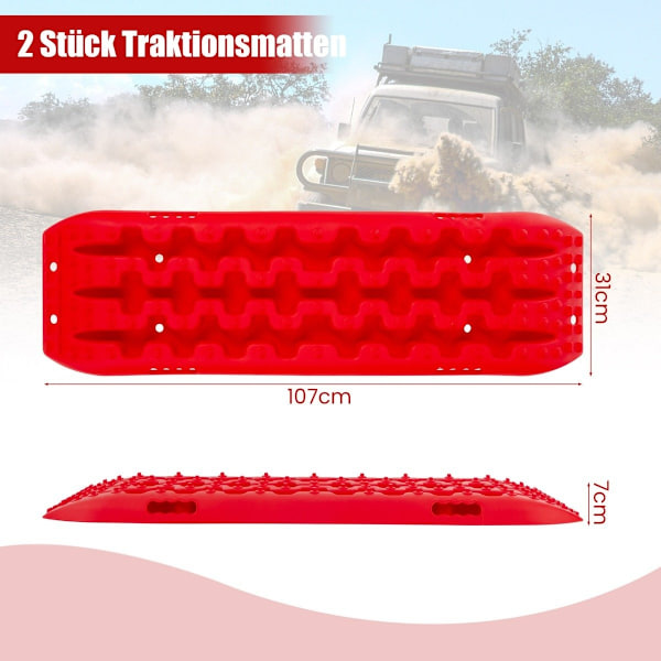 2 stycken draghjälpssandplattor terrängdäckstege för sand/lera/snö 107 x 31 x 7 cm röd