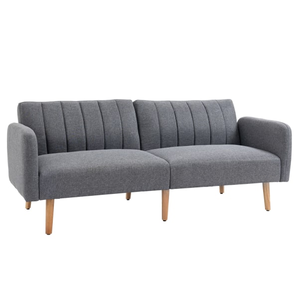 Vuodesohva, Kokoontaitettava Sohva, 2-Paikkainen, Vuodesohva Nukkumistoiminnolla, Pellavamainen Polyesteri, Kumipuu, Harmaa, 173X75X73Cm