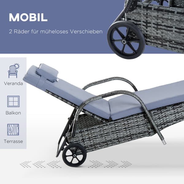 Liggestol Havestolebord Sæt Med 3 Havemøbler, Polyrattan + Metalgrå
