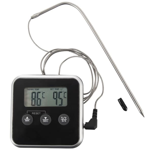 Digitalt køkkentermometer med sonde, display og timer