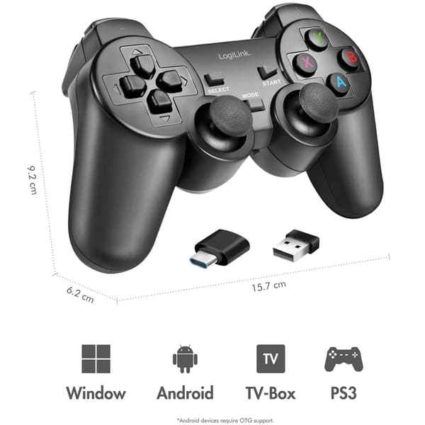Trådlös Gamepad 2.4 GHz, Svart – PC- och Android-kompatibel