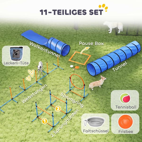 Hundeagilitysæt med justerbare spring og tunnel