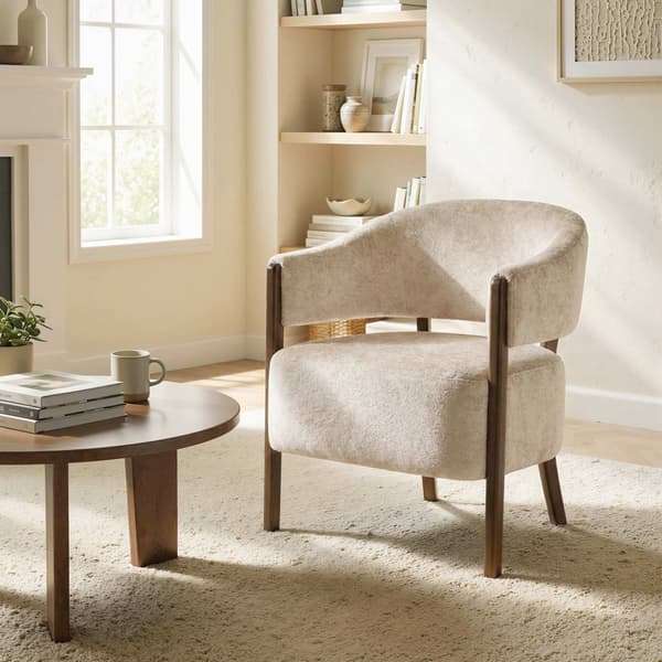 Chenillefåtölj med massivt träram, beige