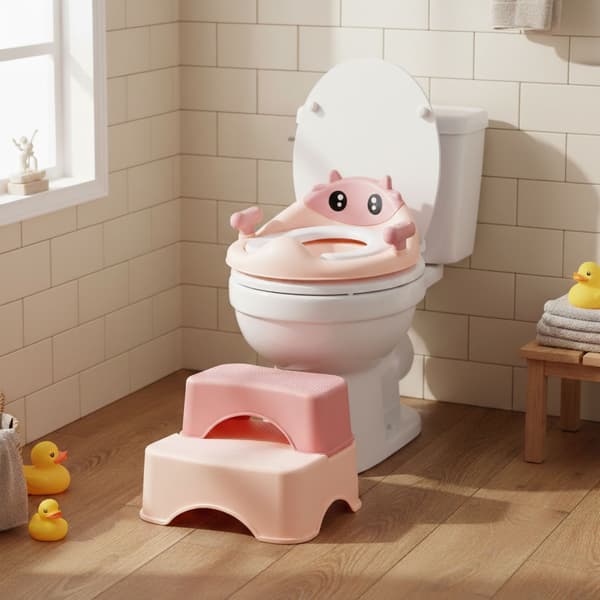 WC-istuin askelmilla lapsille, pinkki
