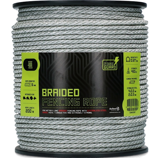 ZoneGuard 6 mm flätat stängselrep vit och grön 200 m