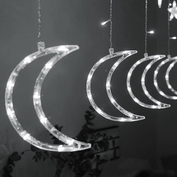 Månelys, stjerner, julelys, gardin, 96LED
