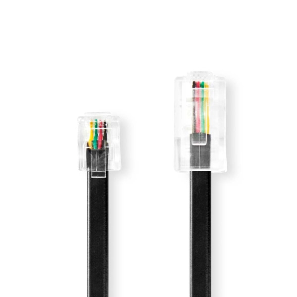 Telecom förlängningskabel | RJ11 Hane | RJ45 hane | 5.00 m | Kabelns utformning: Platt | Plätering: Guldplaterad | Kabeltyp: RJ11 | Svart