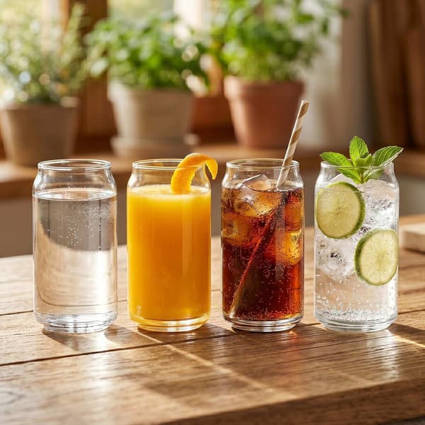 Klare dåseformede longdrinkglas, sæt med 4