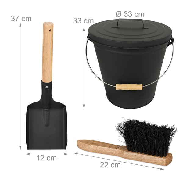 Askhink med borste och spade – pulverlackerat järn