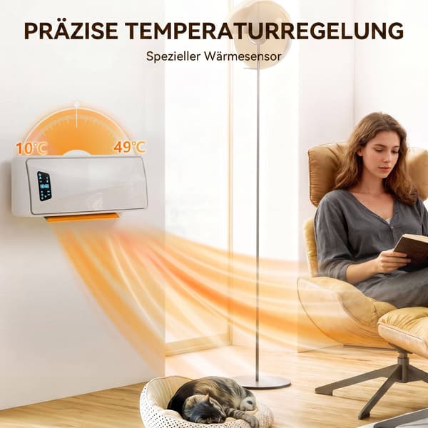 Väggmonterad 2000W keramisk värmare med timer och LED-display