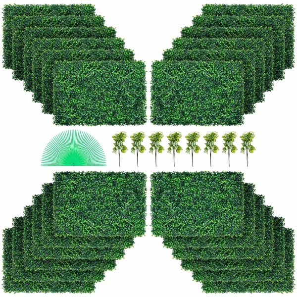 Konstgjorda buxbomshäckpaneler, 24-pack, UV-resistenta