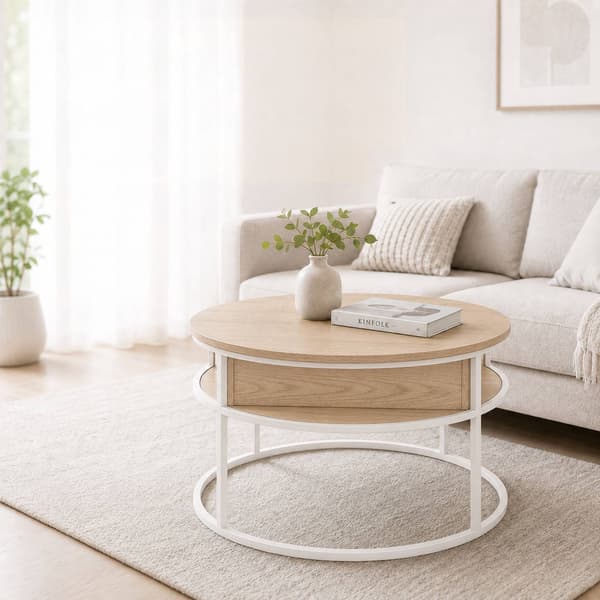 Lyftbart soffbord med förvaring, vitbeige
