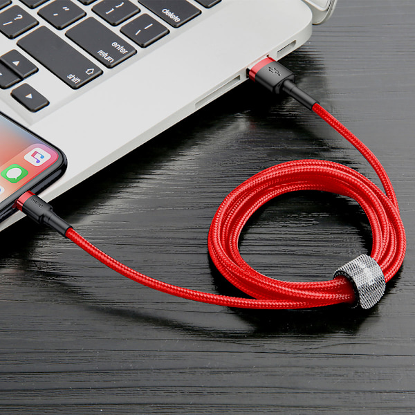 Holdbart fleksibelt kabel USB-kabel Iphone Lightning QC3.0 1,5A 2M rød