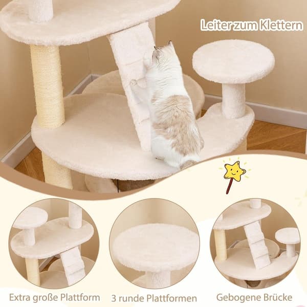 Kattetræ med hule, stige og legetøj – Beige, Multi-Level