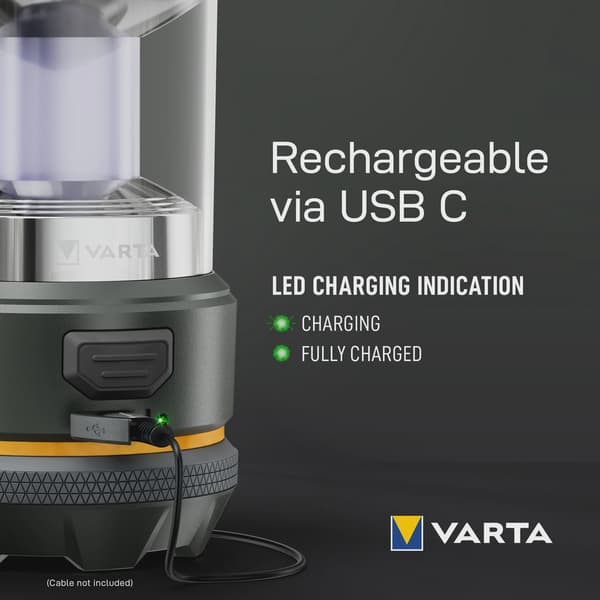 Genopladelig udendørs lanterne med USB-C, 3 lystilstande