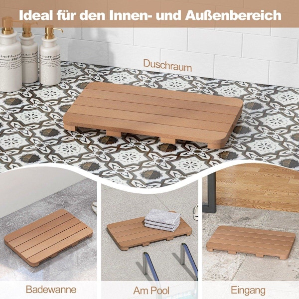 55 x 34 cm toiletmåtte lavet af hoftetræ design bademåtte op til 150 kg bæreevne brun badeværelsesmåtte korrosionsbestandig rustfast holdbar