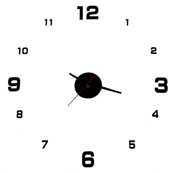 Seinäkello musta 4 isoa numeroa