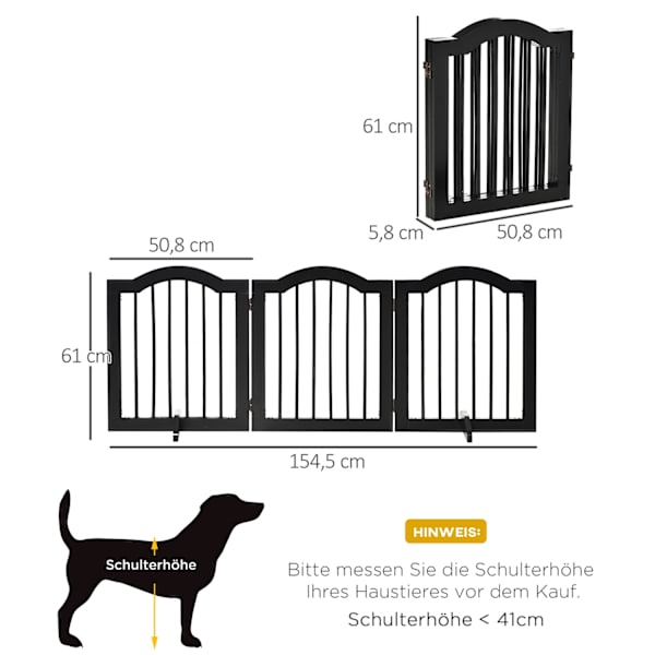 Hundebarriere Beskyttelseslåge Hundelåge Konfigurationslåge 3-Delt Med To Støttefødder Stabil Foldbar Mdf Sort 154,5X29,5X61Cm