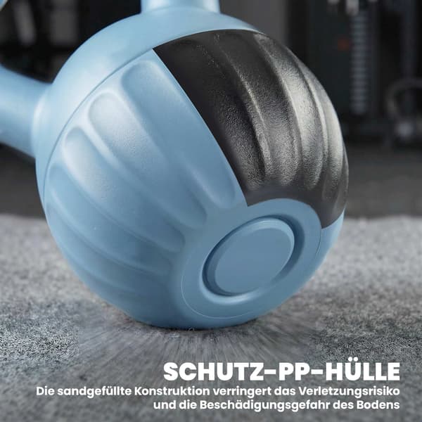 Kettlebell 6kg sandfyldt, skridsikkert greb, blå