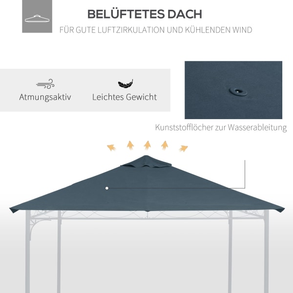 Gazebo Roof 3X3M Erstatningstag Til Gazebo, Pavillon Cover, Solbeskyttelse, Polyester, Mørkegrå