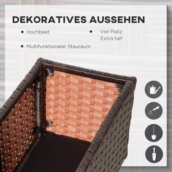 Højseng Polyrattan Med Hjul Plantekasse Med Drænhuller Blomsterkasse Urtepotte Kaffe Brun 94,5 X 31 X 36 Cm