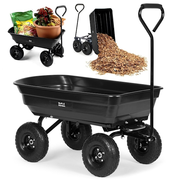 Puutarhakuljetuskärry, kottikärryt, kippiauto, 75L, 200 kg, isot puhallettavat pyörät, MultiGarden