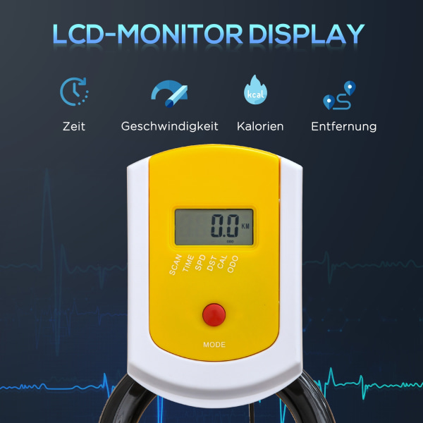 Cykeltræner, Højdejusterbar Motionscykel, Fitnesscykel, Rulletræner Med Remtræk, Lcd Display, Stål Abs, 50X100X101-113 Cm